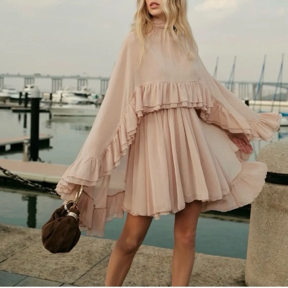 Commense Blush Pink Ruffle Mini Dress - Picture 1 of 13